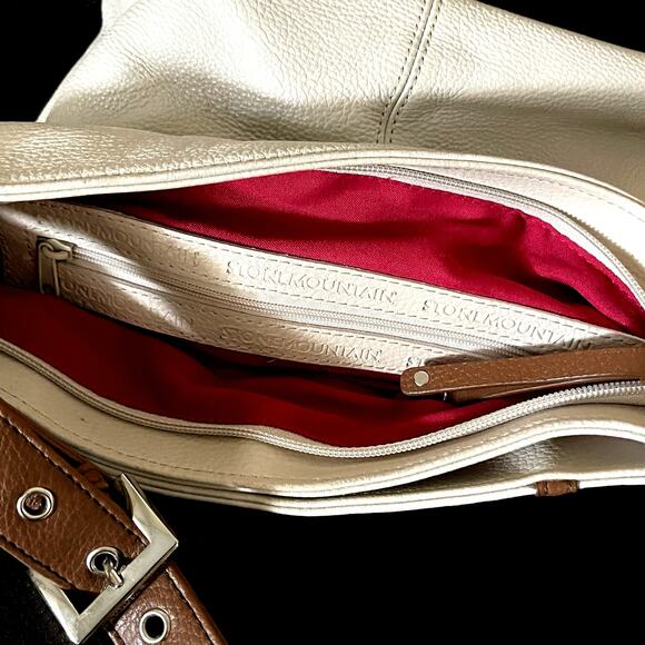 VTG Stone Mountain White Leather Shoulder Bag with Adjustable Strap - Picture 6 of 11